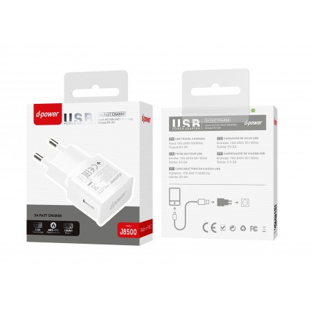 CHARGEUR SECTEUR USB 2.4A CHARGE RAPIDE J8500 - D-POWER-Ecigarettes-alavape.com