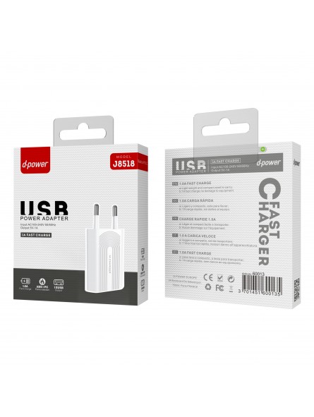 CHARGEUR SECTEUR USB 1A CHARGE RAPIDE J8518 - D-POWER-Ecigarettes-alavape.com CHARGEUR SECTEUR USB 1A CHARGE RAPIDE J8518 - D-POWER-Ecigarettes-alavape.com